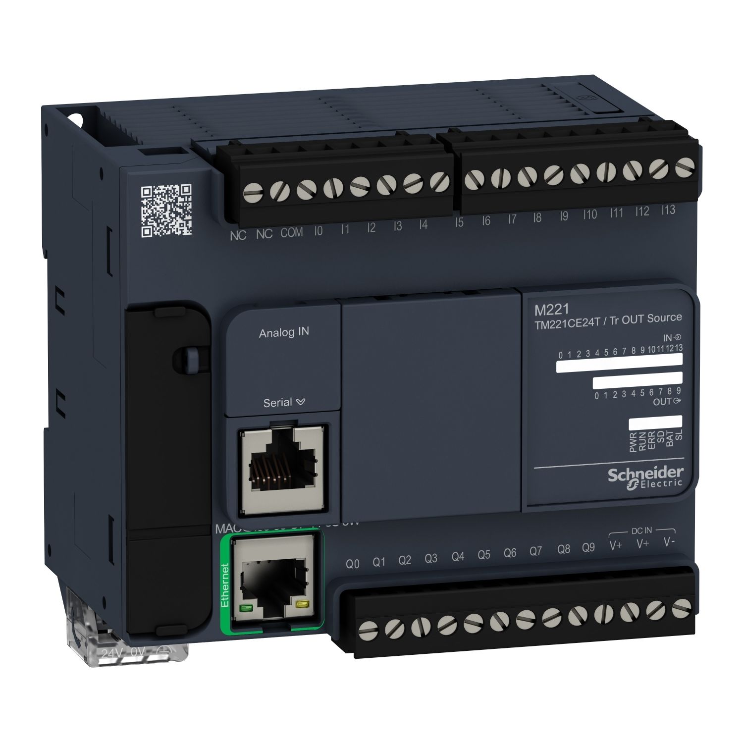 TM221CE24T logic controller, Modicon M221, 24 IO, transistor, PNP, Ethernet