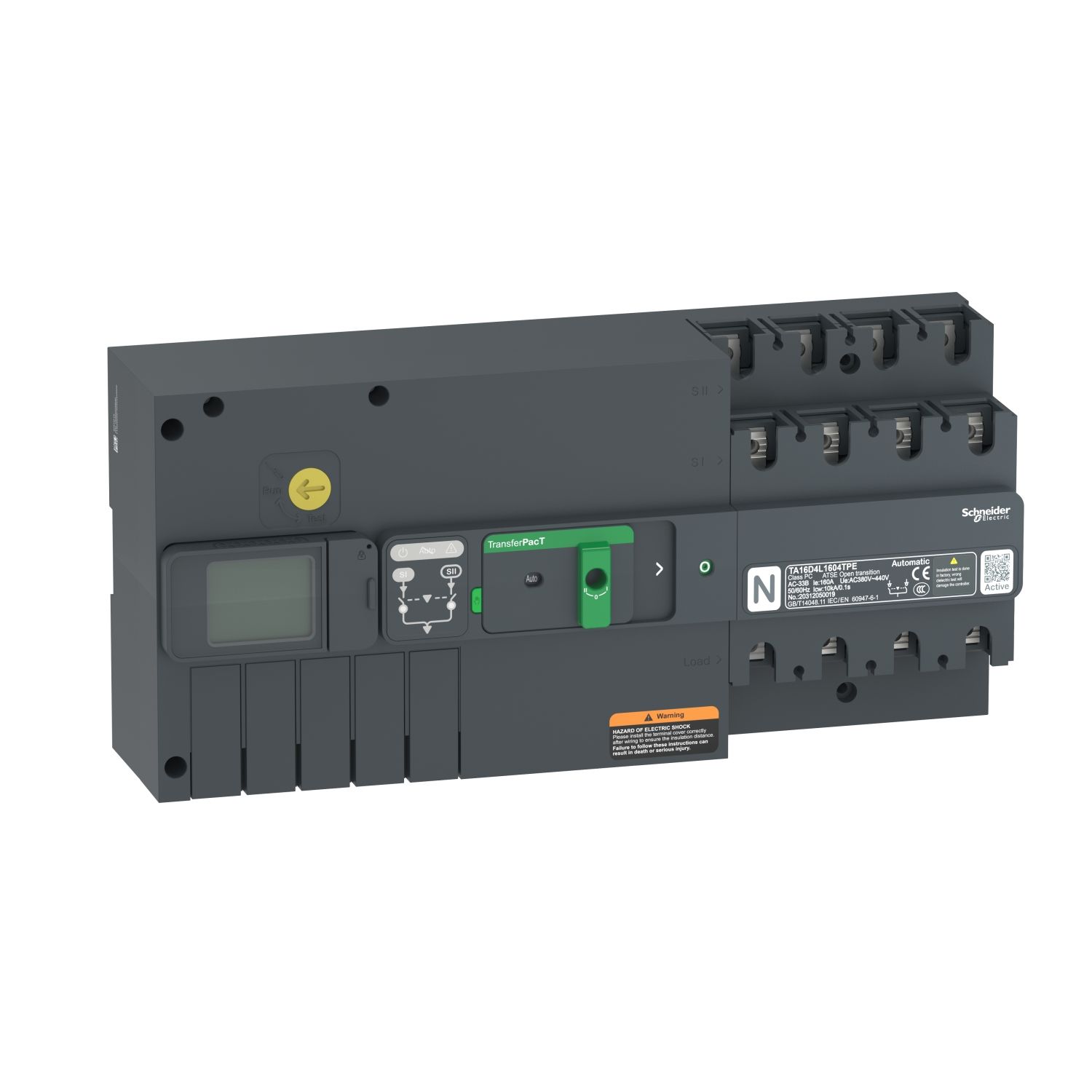 TA16D4L1254TPE transfer switch, TransferPacT Active Automatic, 125A, 4P, LCD, frame 160A