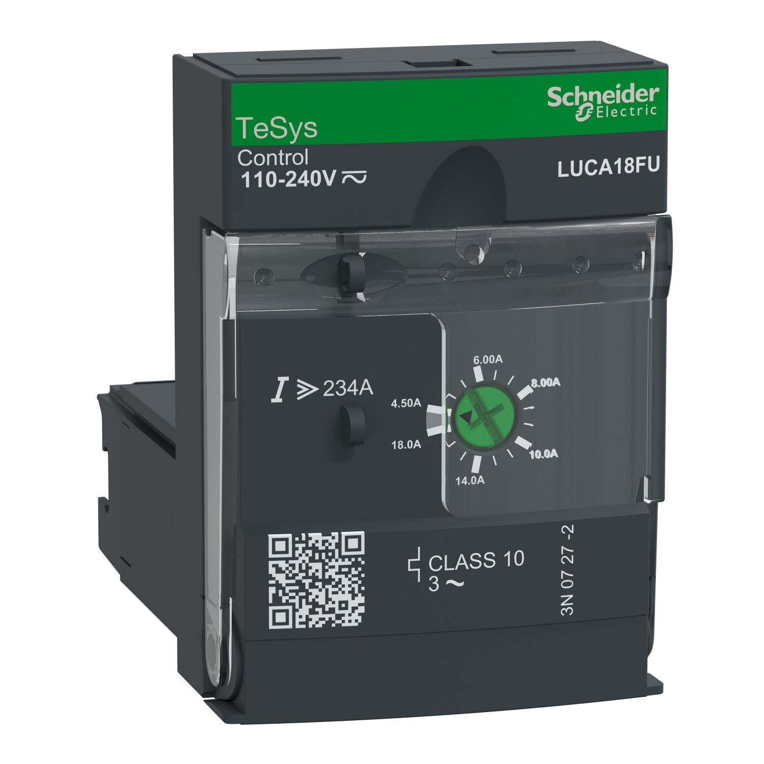 LUCA18FU Standard control unit, TeSys U, 4.5-18A, 3P motors, thermal magnetic protection, class 10, coil 110-240V AC/DC