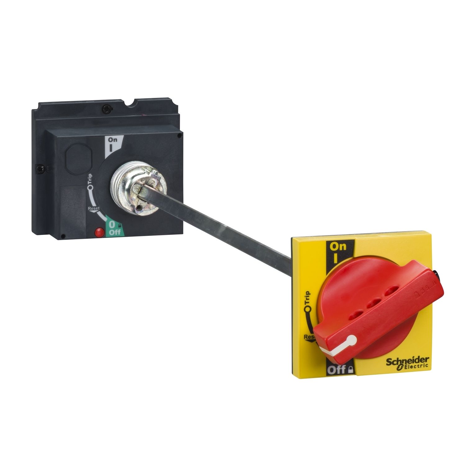 LV429340 Extended rotary handle, ComPact NSX 100/160/250, red handle/yellow front, shaft length 185mm to 600mm, IP55