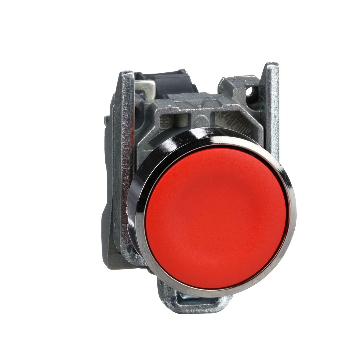 XB4BA42 Push button, metal, flush, red, Ø22, spring return, unmarked, 1NC