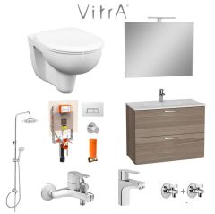 VitrA 80cm Cordoba Banyo Dolabı + Duş Sistemi + Batarya + Arkitekt Klozet Set