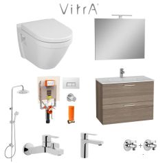 VitrA 80cm Cordoba Banyo Dolabı + Duş Sistemi + Batarya + S50 Klozet Set