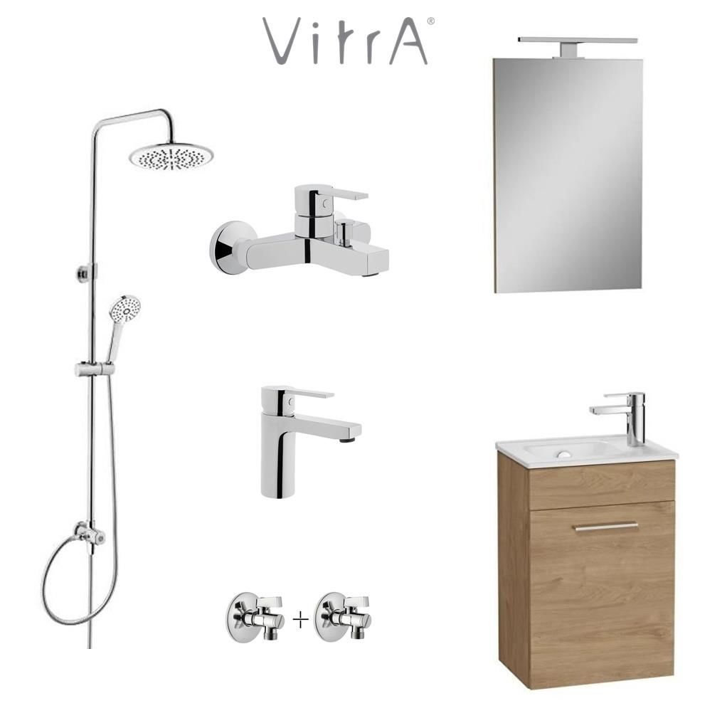 VitrA 40cm Altın Meşe Banyo Dolabı + Duş Sistemi + Batarya Set