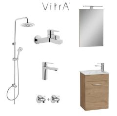 VitrA 40cm Altın Meşe Banyo Dolabı + Duş Sistemi + Batarya Set