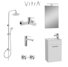 VitrA 40cm Beyaz Banyo Dolabı + Duş Sistemi + Batarya Set