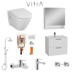 VitrA 60cm Beyaz Banyo Dolabı + Duş Sistemi + Batarya + S50 Klozet Set