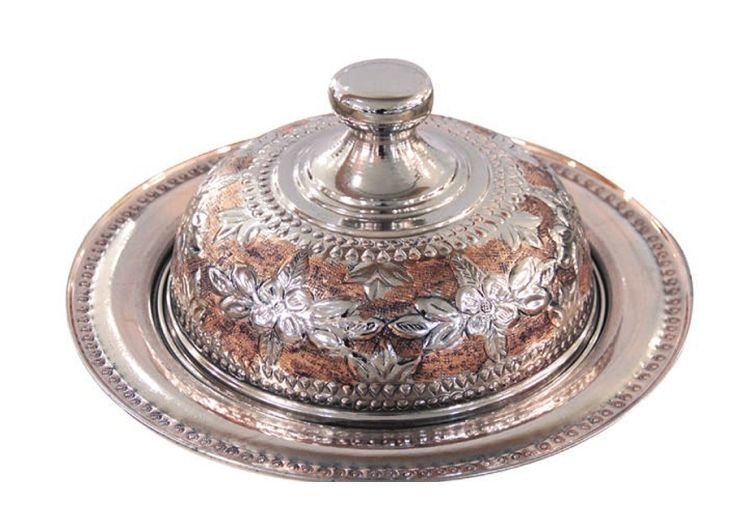 Bakır-Nikel İşlemeli Yuvarlak Servis Tabağı