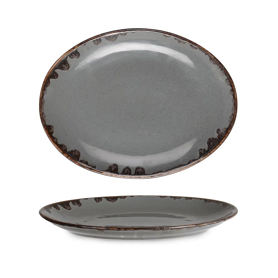 Rinart Porselen Grey Elips Oval Tabak 30,6x20,2 cm