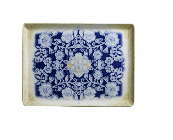 Kütahya Porselen Blue Blanc Düz Tabak 35x26 cm