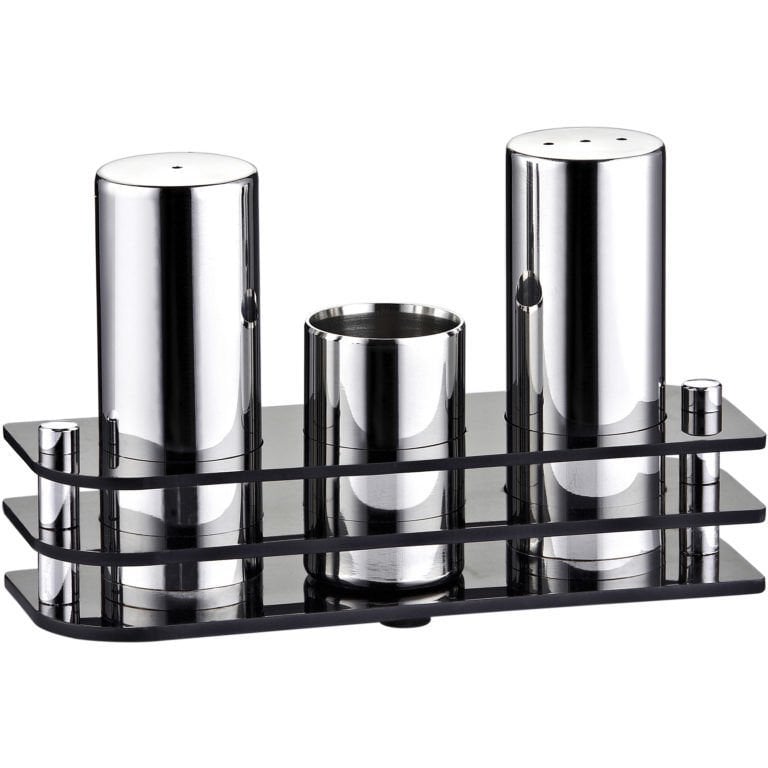Biradlı S Model Tuzluk & Biberlik & Kürdanlık Takımı Parlak