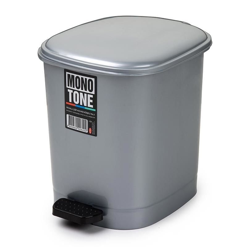 Bora Plastik Mono Tone Pedallı Köşeli Çöp Kovası Gri 5 L - BO639