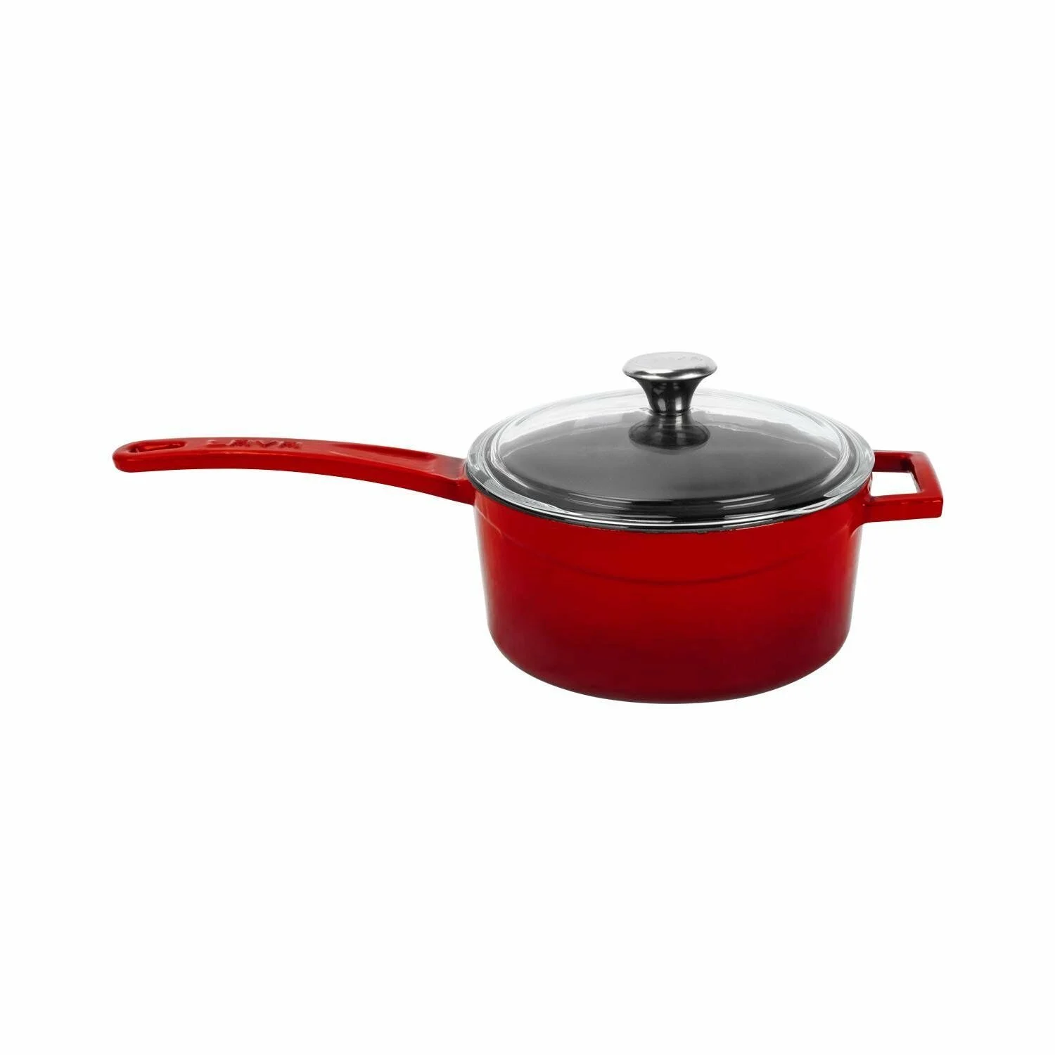 Lava Döküm Yuvarlak Sos Tenceresi Cam Kapaklı - Metal Saplı Glaze Serisi 1,35 lt Kırmızı
