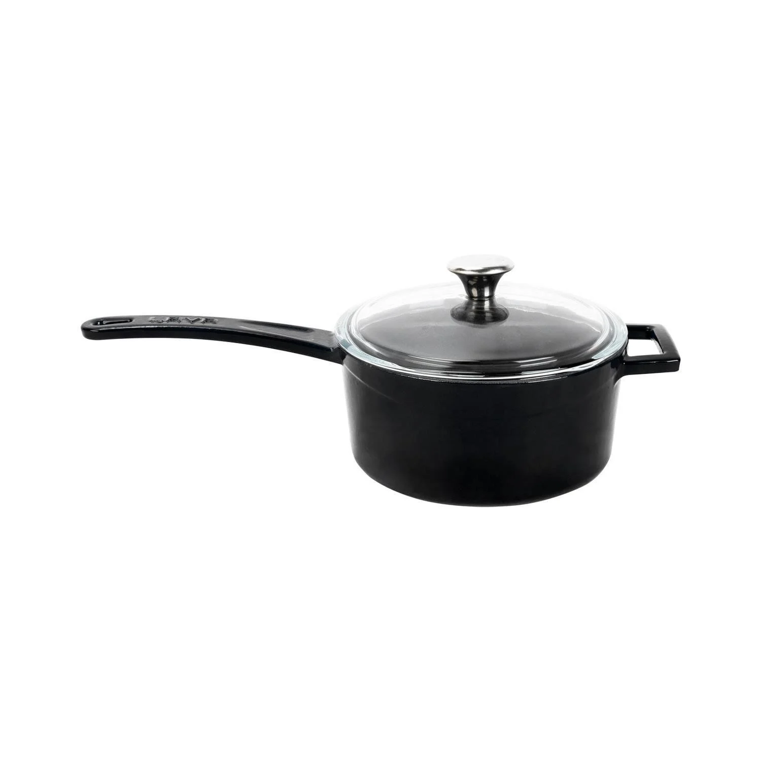 Lava Döküm Yuvarlak Sos Tenceresi Cam Kapaklı - Metal Saplı Glaze Serisi 1,35 lt Siyah