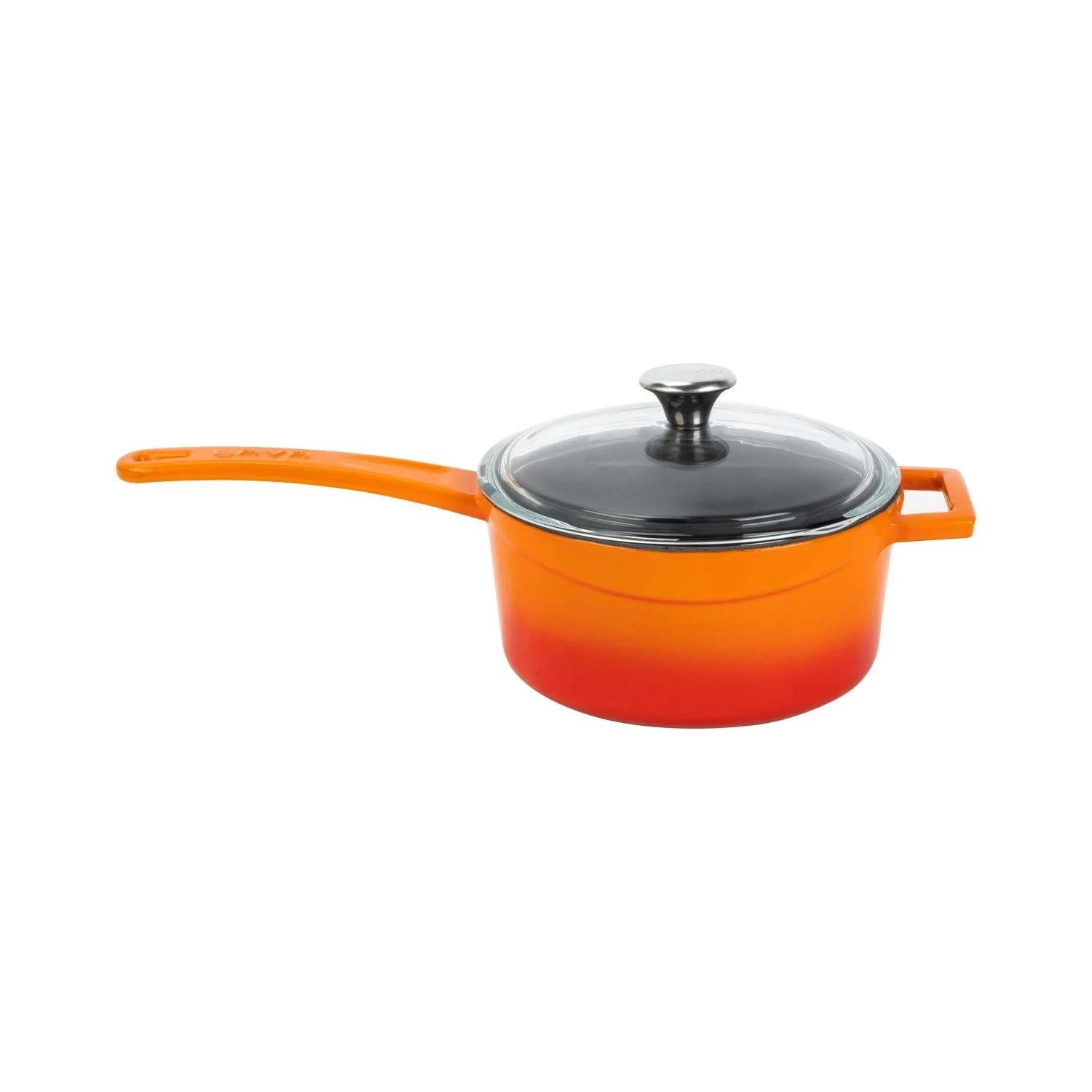 Lava Döküm Yuvarlak Sos Tenceresi Cam Kapaklı - Metal Saplı Glaze Serisi 1,35 lt Turuncu