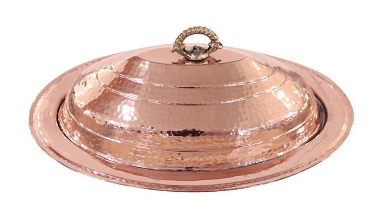 Bakır Dövmeli Kapaklı Kebap Servis Tabakları 22x31 cm