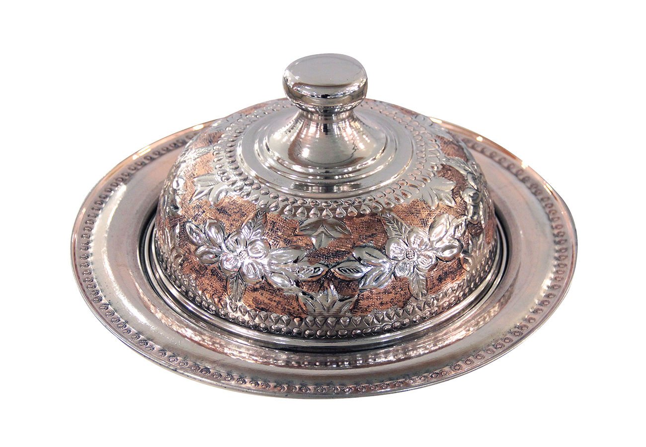 Bakır-Nikel İşlemeli Kapaklı Meze Tabağı Ø:16 cm h:3 cm