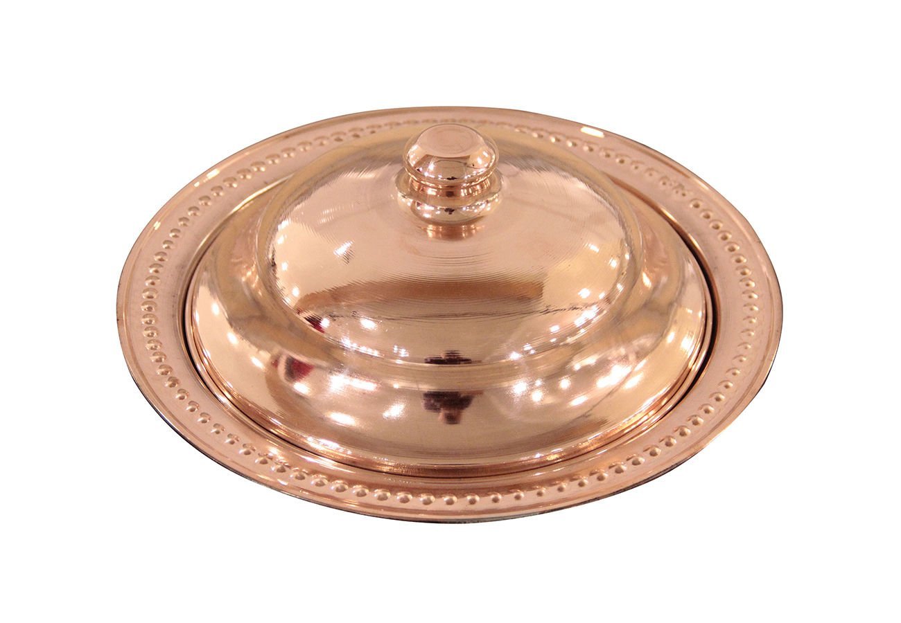 Bakır Yuvarlak Servis Tabağı Kapaklı ⌀26 cm h:4 cm