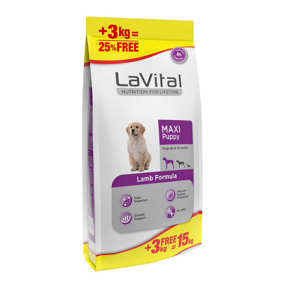 LaVital Maxi Puppy Büyük Irklar İçin Kuzulu Yavru Köpek Maması 12+3 Kg