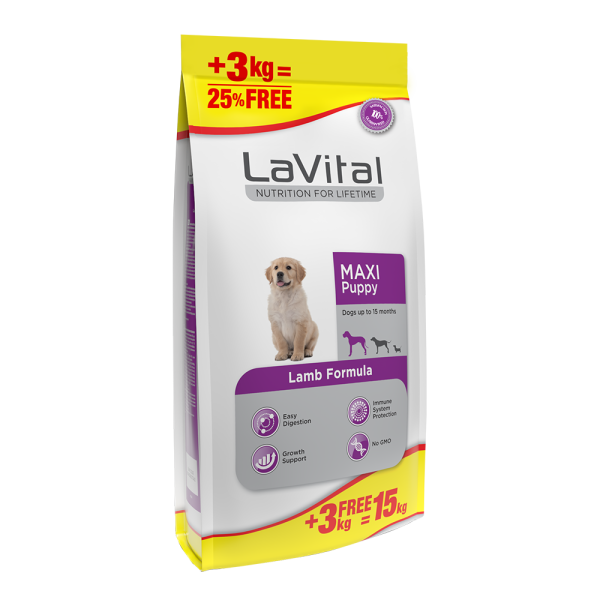 LaVital Maxi Puppy Büyük Irklar İçin Kuzulu Yavru Köpek Maması 12+3 Kg