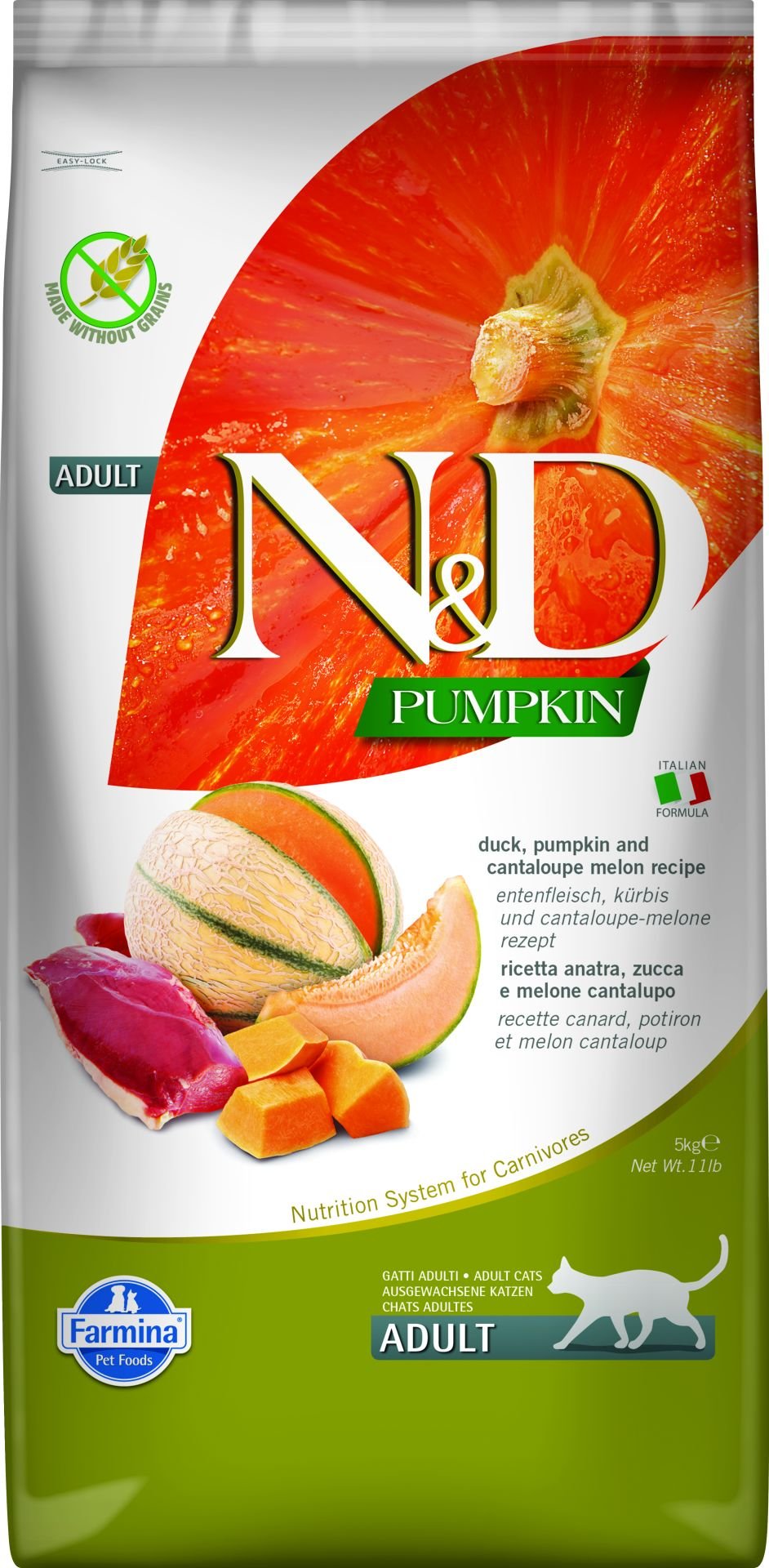N&D Pumpkin Ördek Etli Bal Kabaklı ve Kavunlu Tahılsız Yetişkin Kedi Maması 5 Kg