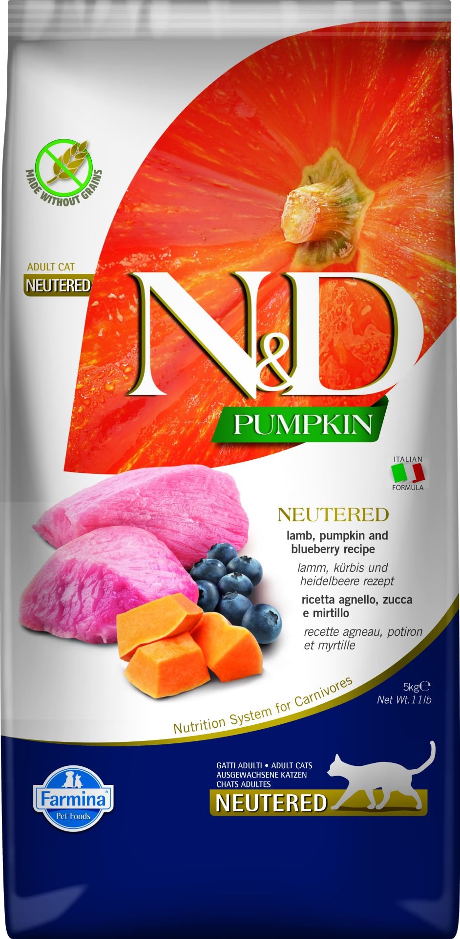 N&D Pumpkin Kuzu Etli Bal Kabaklı ve Yaban Mersinli Tahılsız Kısırlaştırılmış Kedi Maması 5 Kg