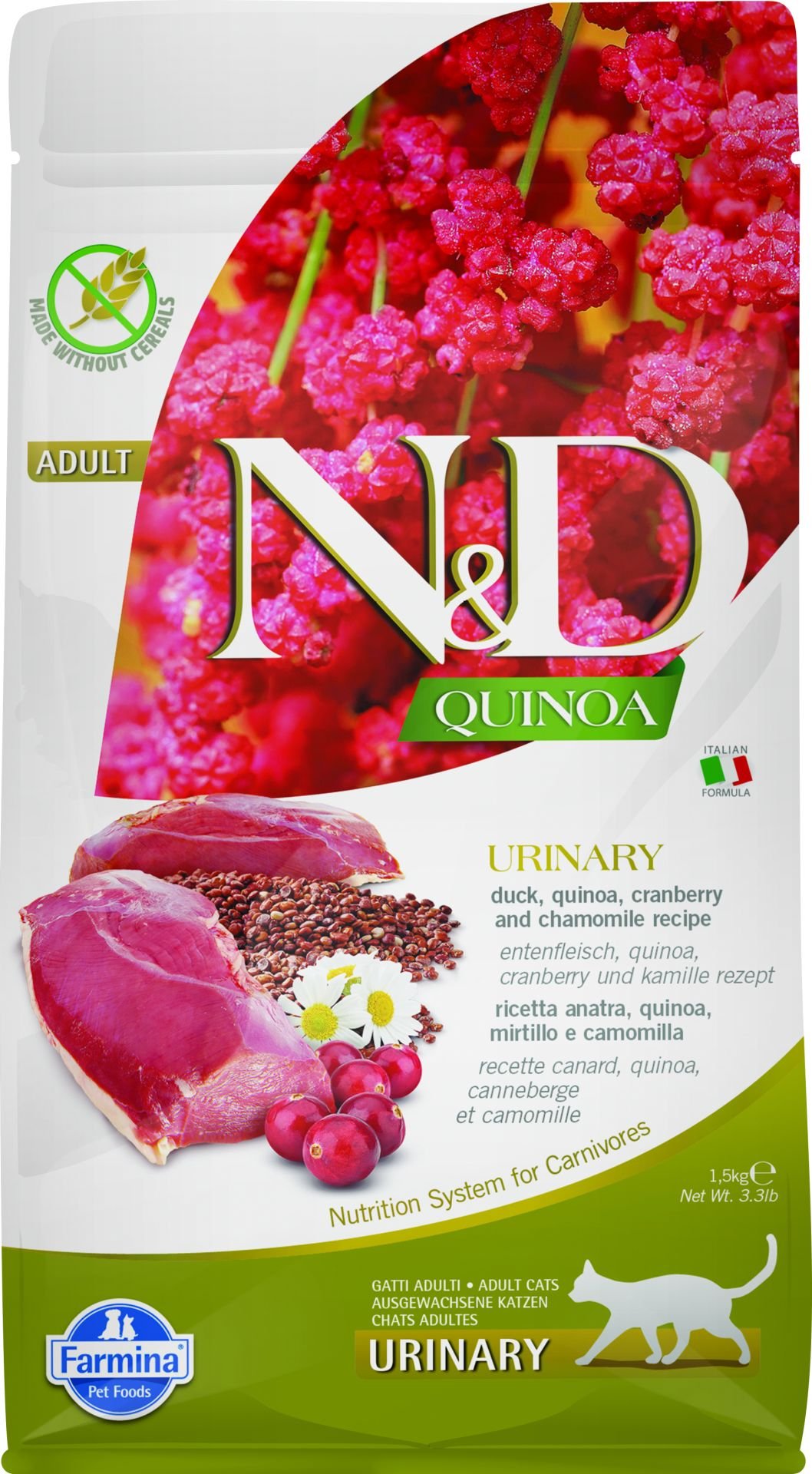 N&D Quinoa Urinary Ördek Etli Kinoalı Kızılcıklı Yetişkin Kedi Maması 1,5 Kg