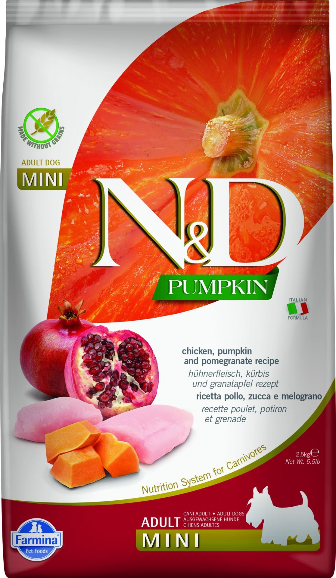 N&D Pumpkin Bal Kabaklı Tavuk Etli ve Narlı Küçük Irk Tahılsız Yetişkin Köpek Maması 2,5 Kg