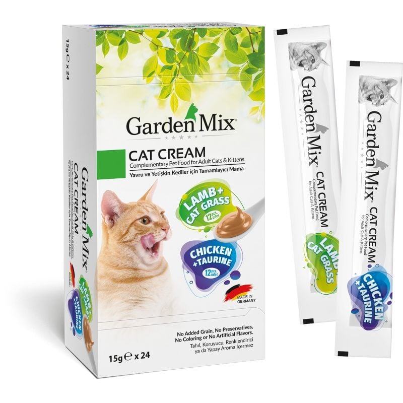 Garden Mix Kedi Kreması Xxl Tavuk+Taurin ve Kuzu+Kedi Otu Karışık Paket 15 gr x 24 adet