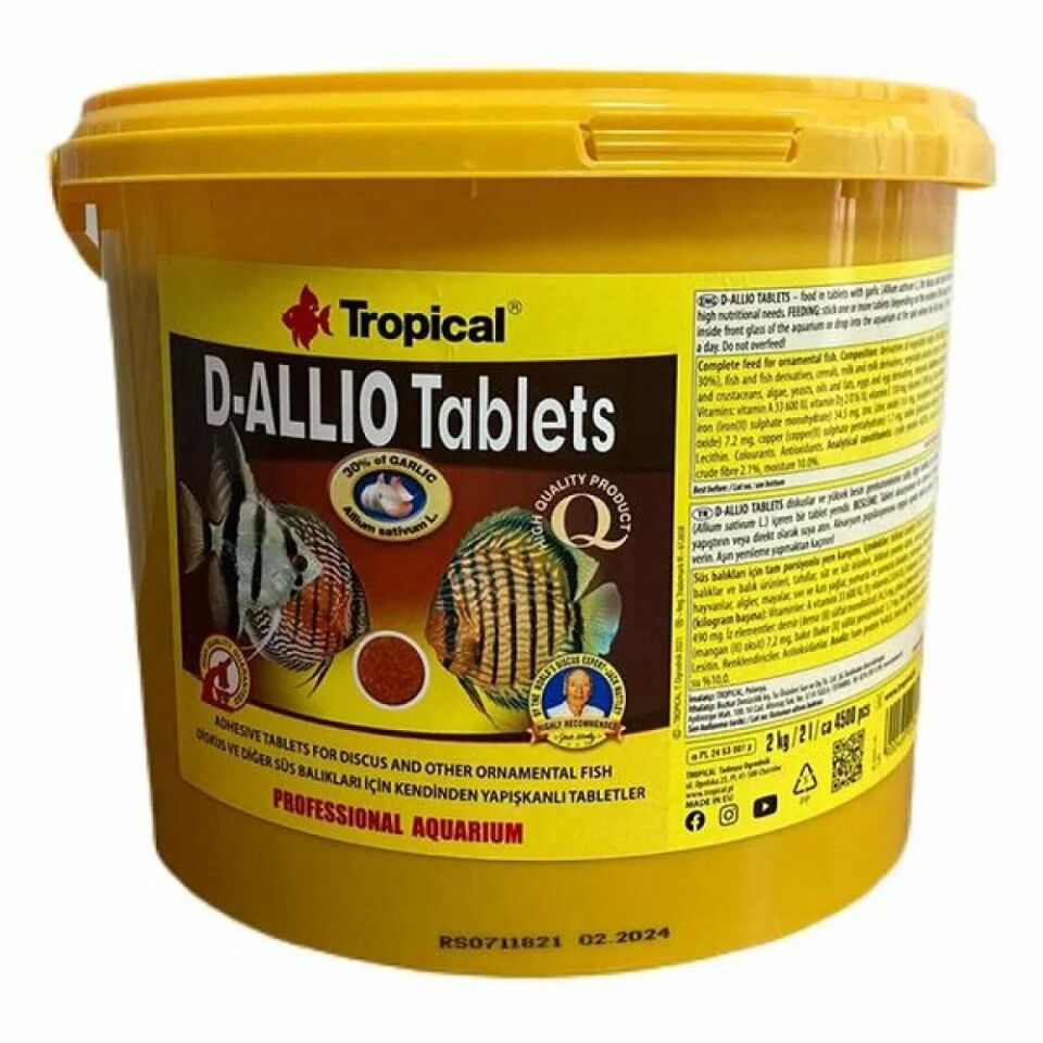 Tropical D-Allio Plus Tablet Balık Yemi Kova 2 Kg
