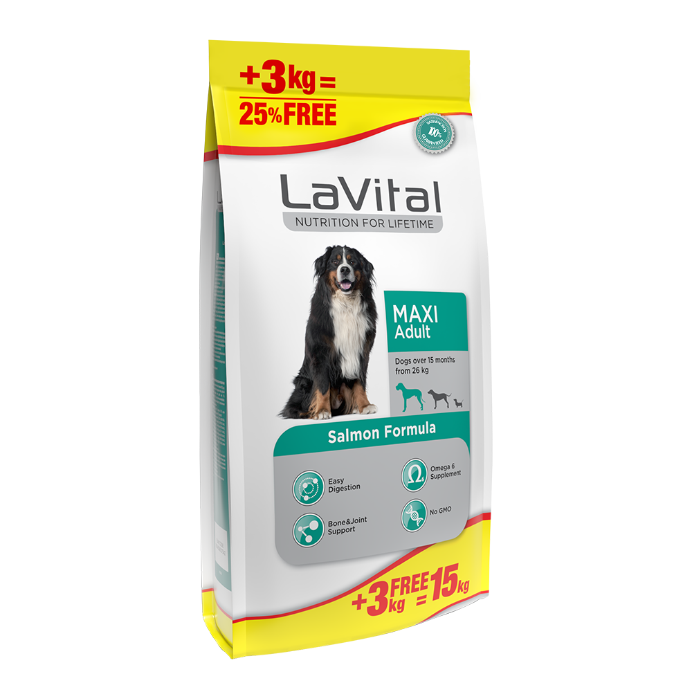 LaVital Maxi Adult Somonlu Büyük Irk Yetişkin Köpek Maması 12+3 Kg
