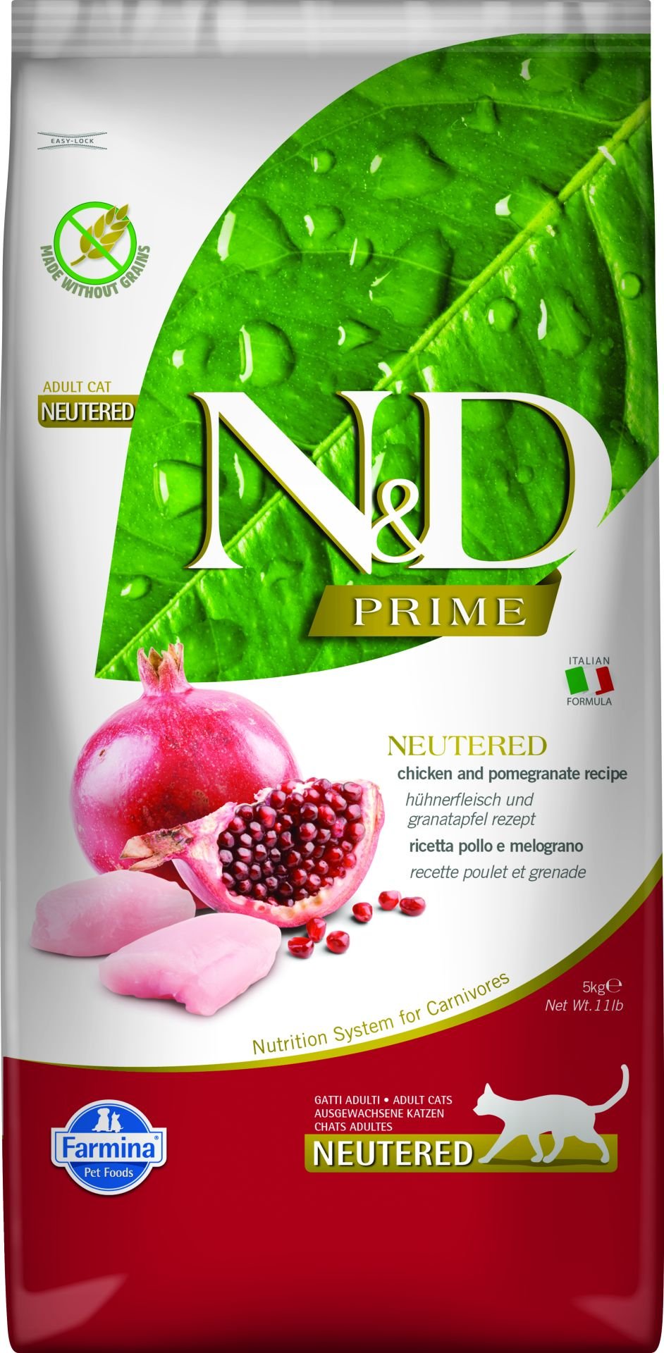 N&D Prime Tavuk Etli ve Narlı Tahılsız Kısırlaştırılmış Kedi Maması 5 Kg