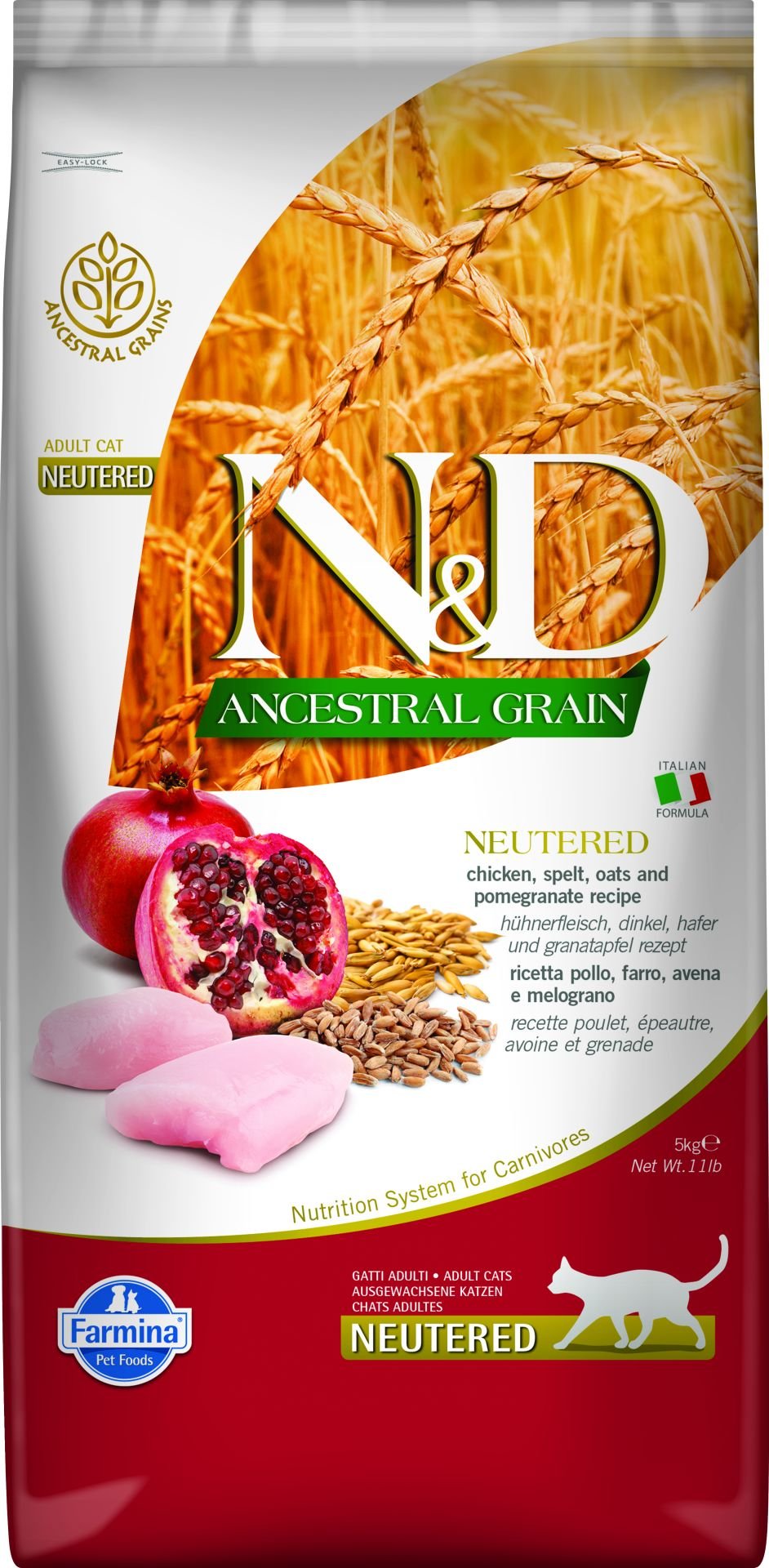 N&D Ancestral Grain Tavuklu ve Narlı Düşük Tahıllı Kısırlaştırılmış Kedi Maması 5 Kg
