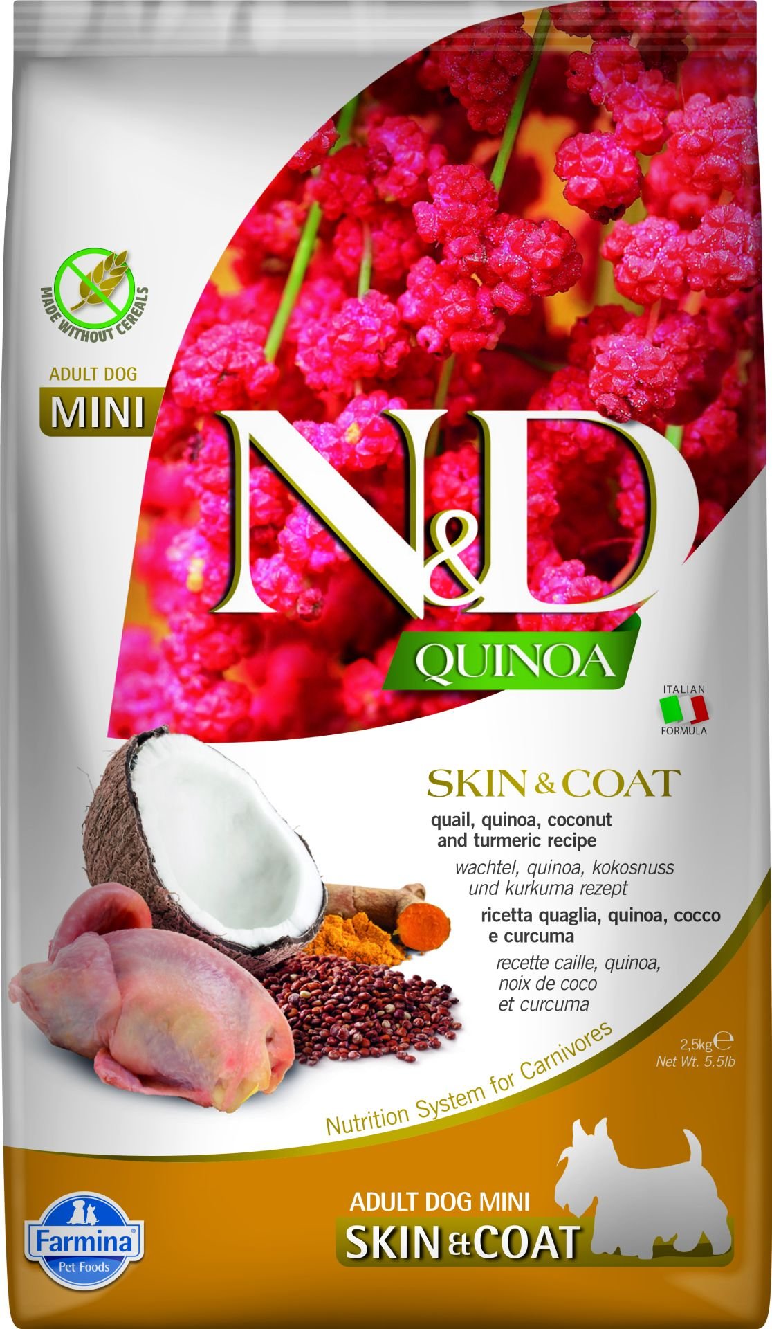 N&D Quinoa Skin&Coat Bıldırcın Etli Kinoalı Hindistan Cevizli Küçük Irk Tahılsız Yetişkin Köpek Maması 2,5 Kg