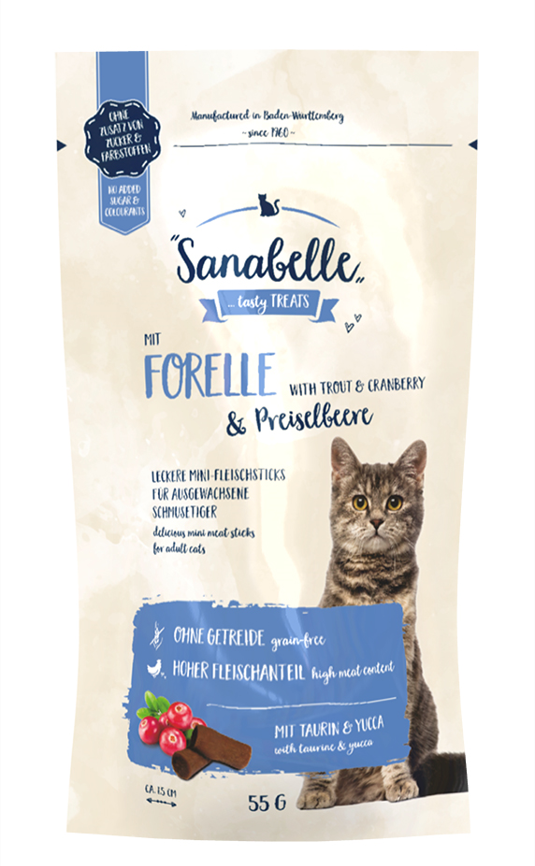 Sanabelle Alabalıklı ve Kızılcıklı Yetişkin Kediler İçin Stick Atıştırmalık 55 gr