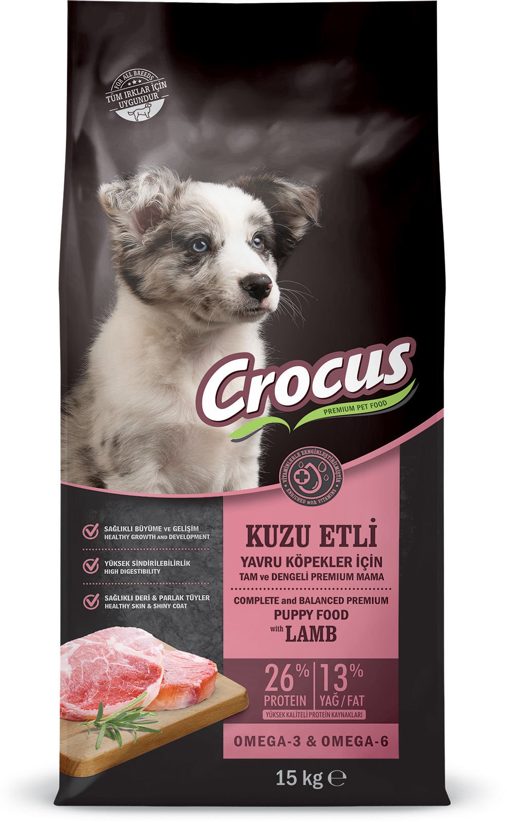 Crocus Kuzu Etli Pirinçli Yavru Köpek Maması 15 Kg