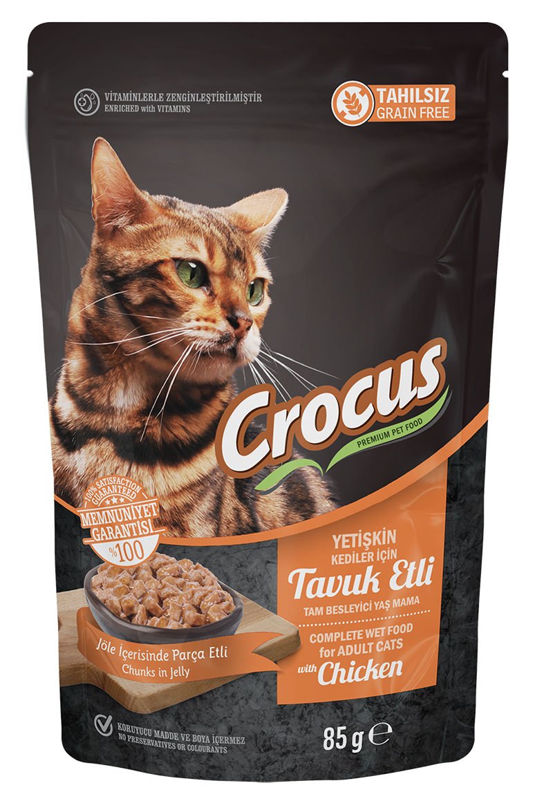 Crocus Tahılsız Kedi Tavuklu Pouch Jöleli Yaş Mama 85 Gr