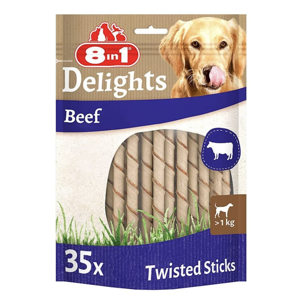 8in1 Delights Beef Twisted Sticks Köpekler İçin Sığır Etli 35'li Ağız Bakım Kemikleri