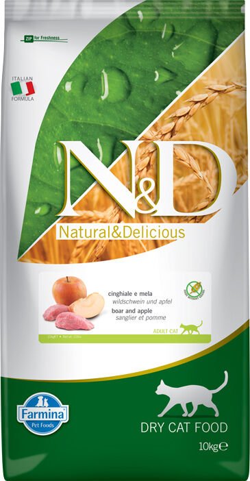 N&D Prime Yaban Domuzlu Elmalı Tahılsız Yetişkin Kedi Maması 10 Kg