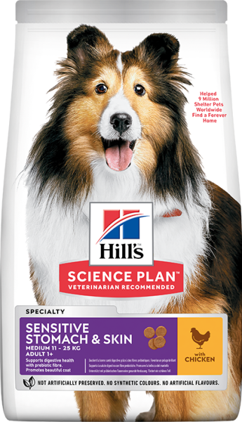 Hill's Adult Medium Sensitive Stomach & Skin Tavuklu Orta Irk Yetişkin Köpek Maması 2,5 Kg