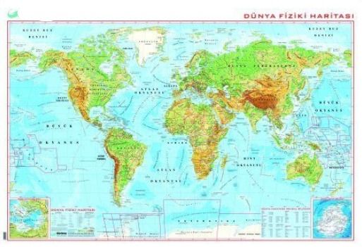 Dünya Fiziki Haritası 78x135 Cm.