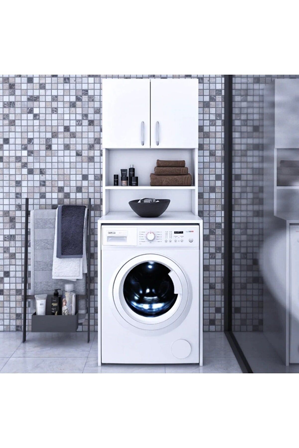 GÖKBERK GB-2201 3 BÖLMELİ 2 KAPAKLI ÇAMAŞIR MAKİNESİ BANYO DOLABI %100 MDF