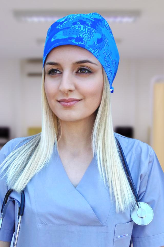 Koyu Baskılı Mavi Doktor Hemşire Cerrahi Bone