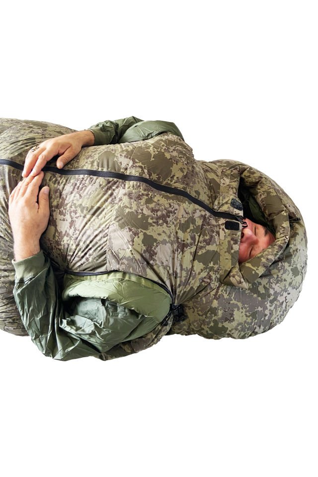 Kaz Tüyü Kamuflaj Desenli Askeri Model Yastıklı Uyku Tulumu -40ºc