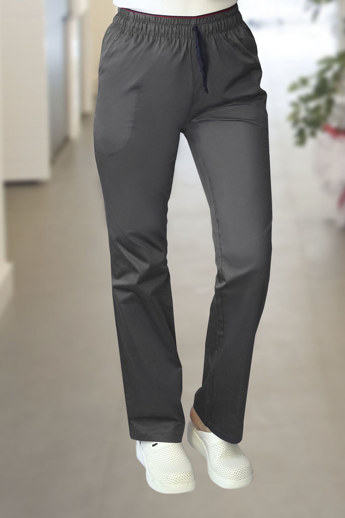 Kadın Grey Red Lastik Detaylı Antrasit Pantolon