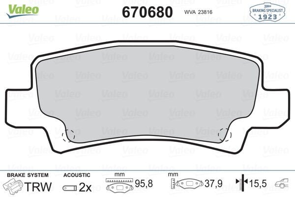 ARKA BALATA COROLLA 1.4 1.6 1.4VVTİ 1.6VVTİ 1.8 VVTİ 00-02 7.07 1.4 D4D 04-07 2.0D4D 02-07-VALEO-0446602070-0446602020-WVA23816