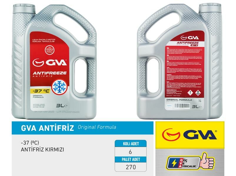 ANTİFRİZ 3 LT -37 C KIRMIZI LONG LİFE Koli 6 Ad ORGANIK-GVA 9930123