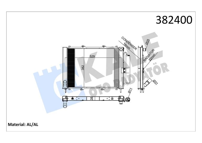 RADYATÖR KONDENSER KNG 1.9 DCİ 03 MEK AC AL/AL 595x377x40-KALE-8200732379-8200267994