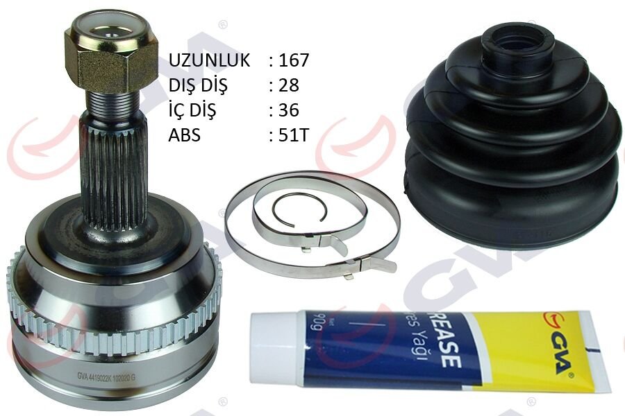 AKS KAFASI DIŞ ÖN MASTER II 2.5 DCİ 98-10 ABS Lİ 51DİŞ 28x36x65 167mm-GVA 4419022K-4401720-8200169288-8200169285