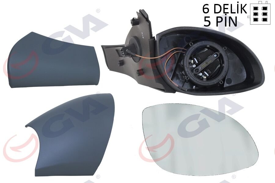 DIŞ DİKİZ AYNASI SAĞ VECTRA B 96 ELEKTRİKLİ ISITMALI KONVEKS 5 FİŞ VM-166EHR 1428718-GVA 1090315-6428016-1428656-1428818
